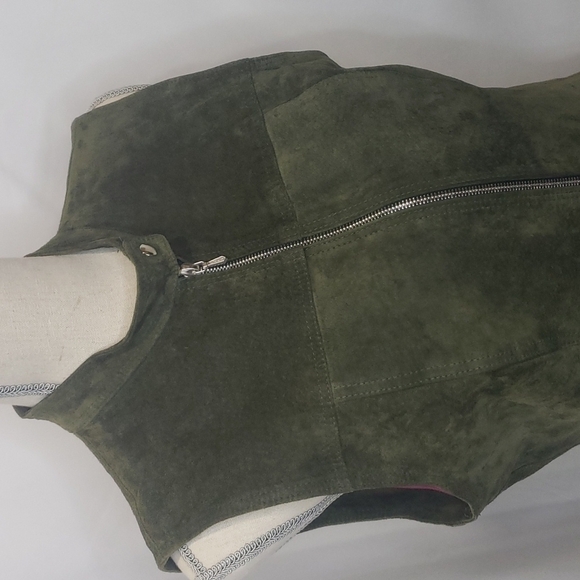 vintage ROOTS 100% Leather Green Vest RARE - Picture 2 of 7